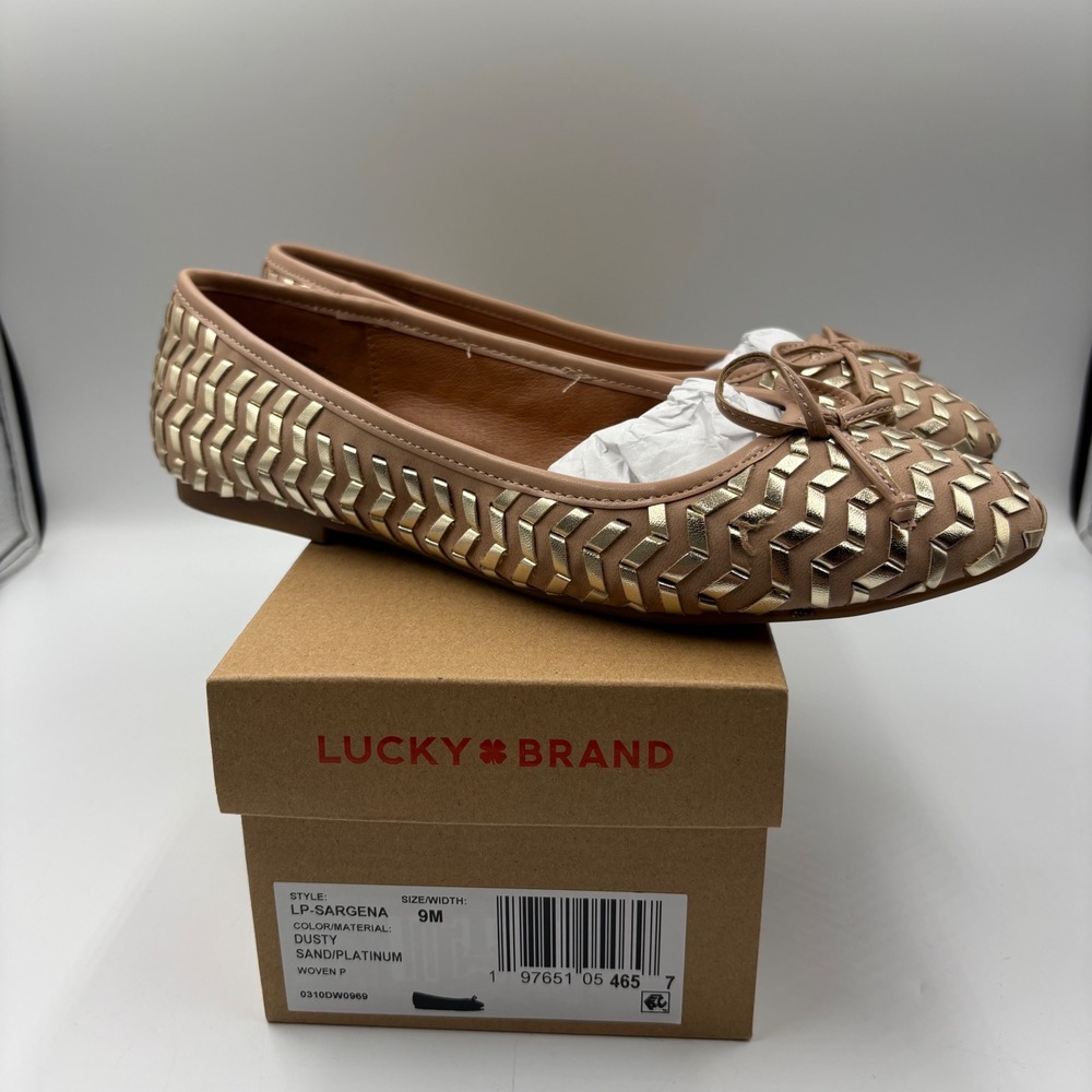 Lucky Brand LP-Sargena Ballet Flats Womens 9M Dusty Sand Platinum Woven New